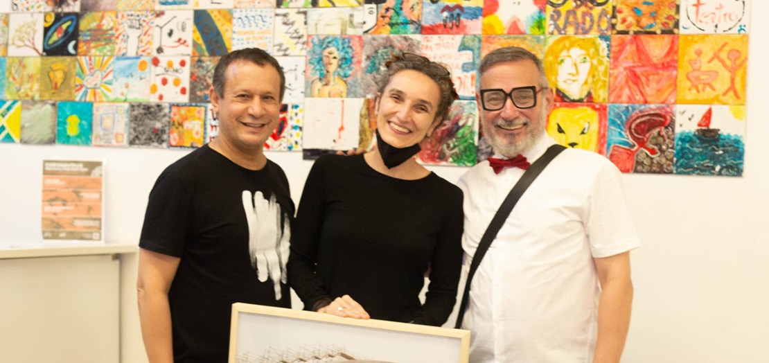 Joaquim Gama, coordenador pedagógico da SP, a artista plástica Eleonora Fabião e Ivam Cabral, diretor executivo