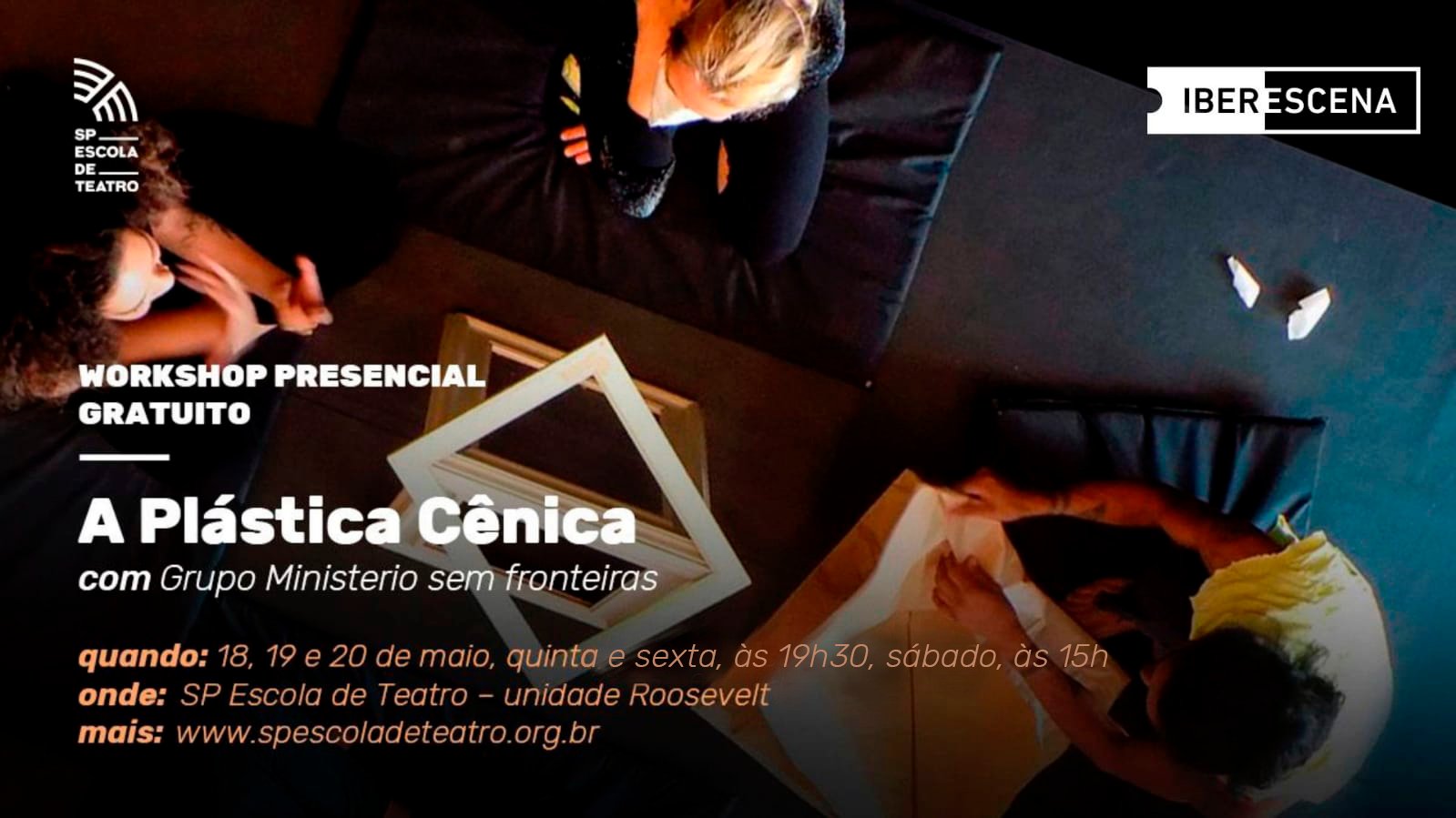 Cartaz de divulgação do workshop "A Plástica Cênica"