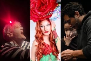 Fotografia colorida de três imagens da coluna sobre "maio internacional na Extensão Cultural da SP Escola de Teatro"
