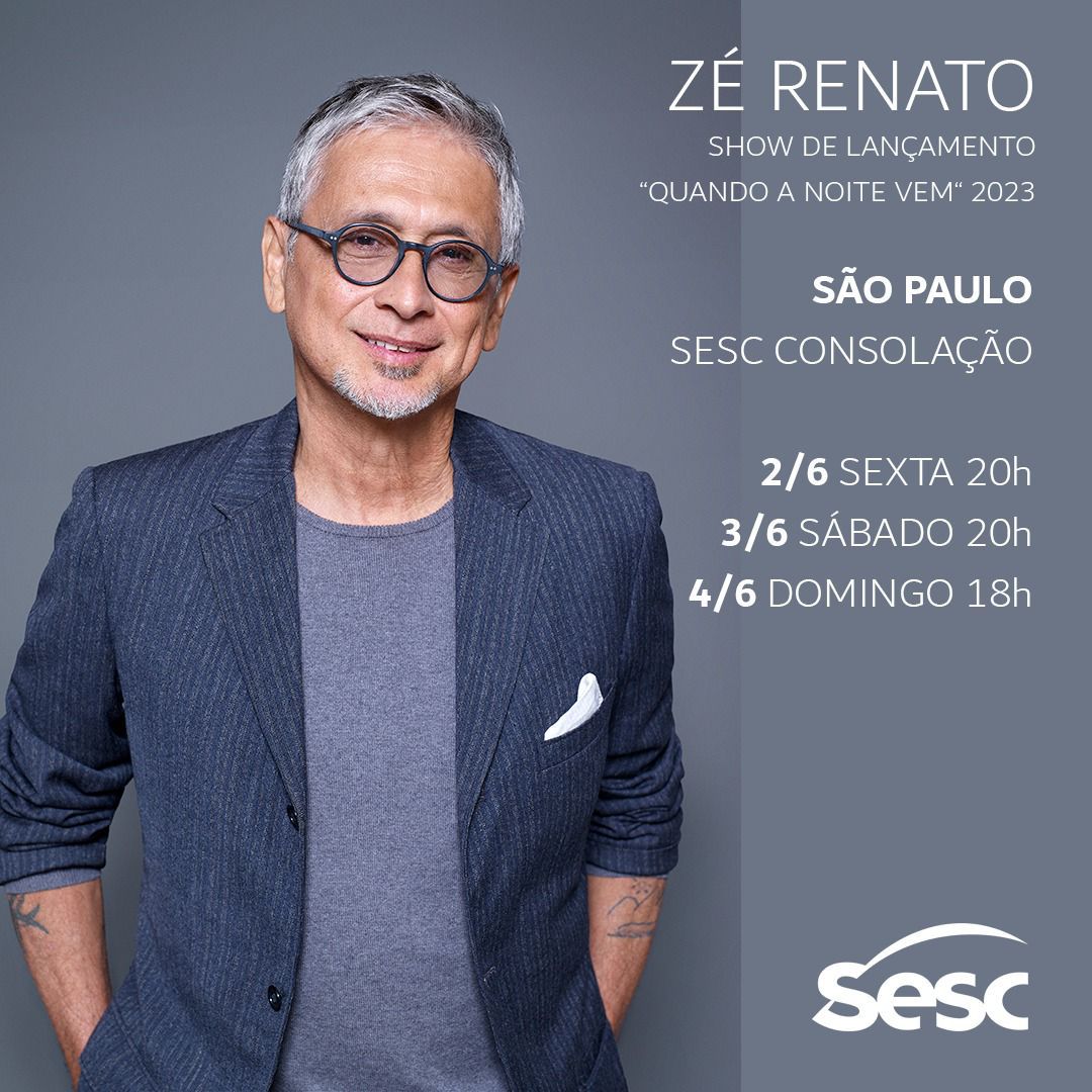 Imagem traz Zé Renato em cartaz de divulgação de show