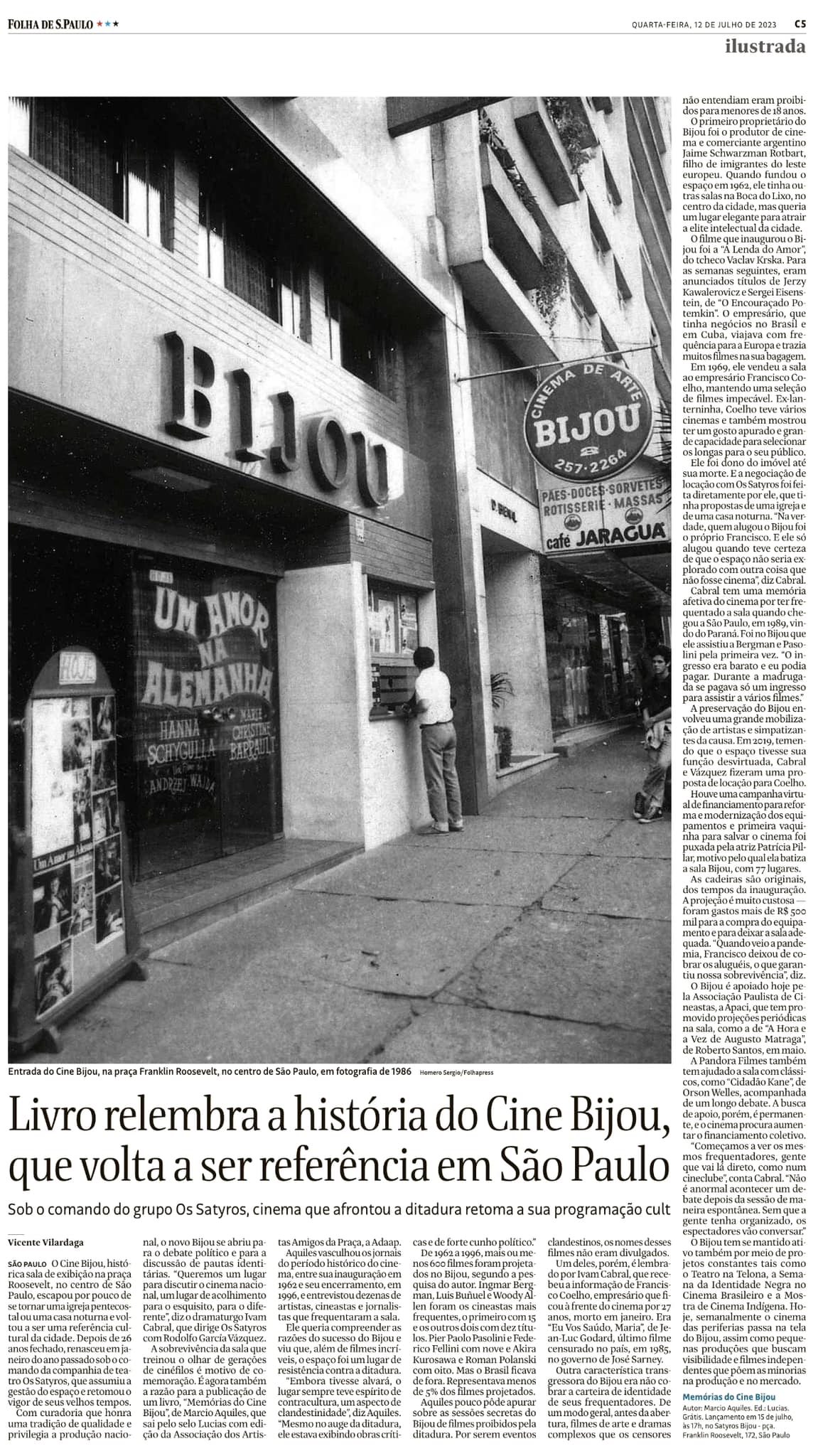 Reportagem da Folha de S.Paulo sobre o livro "Memórias do Cine Bijou". | Foto: Reprodução