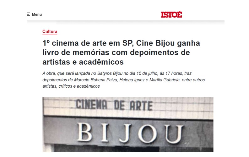 Site da Istoé com reportagem sobre o livro "Memórias do Cine Bijou".