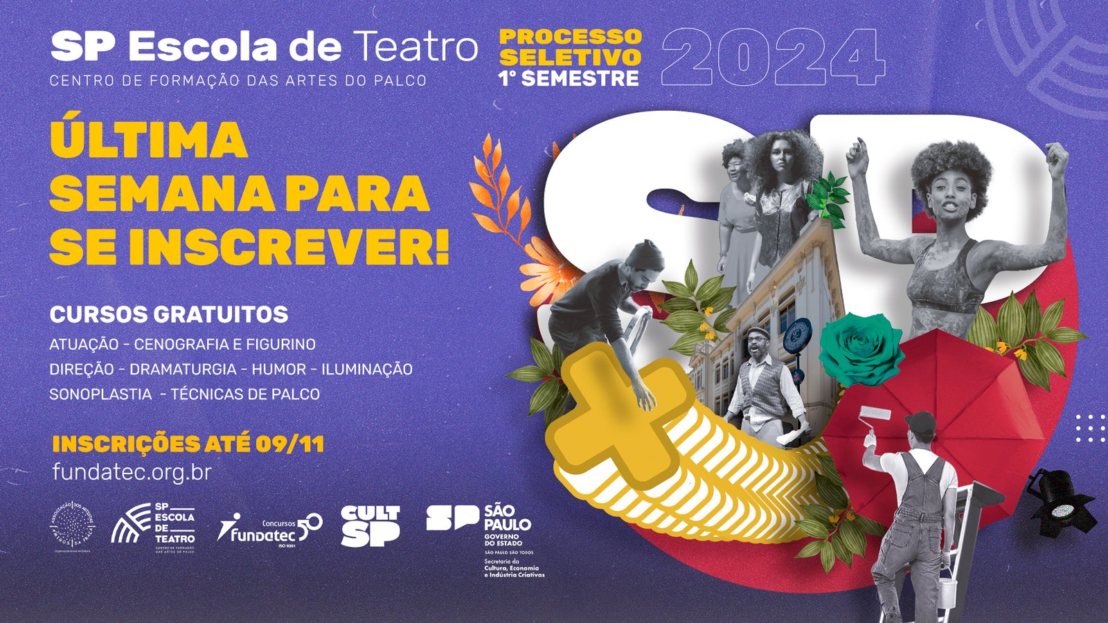 Processo Seletivo 1º semestre de 2024 da SP Escola de Teatro: última semana de inscrições. 