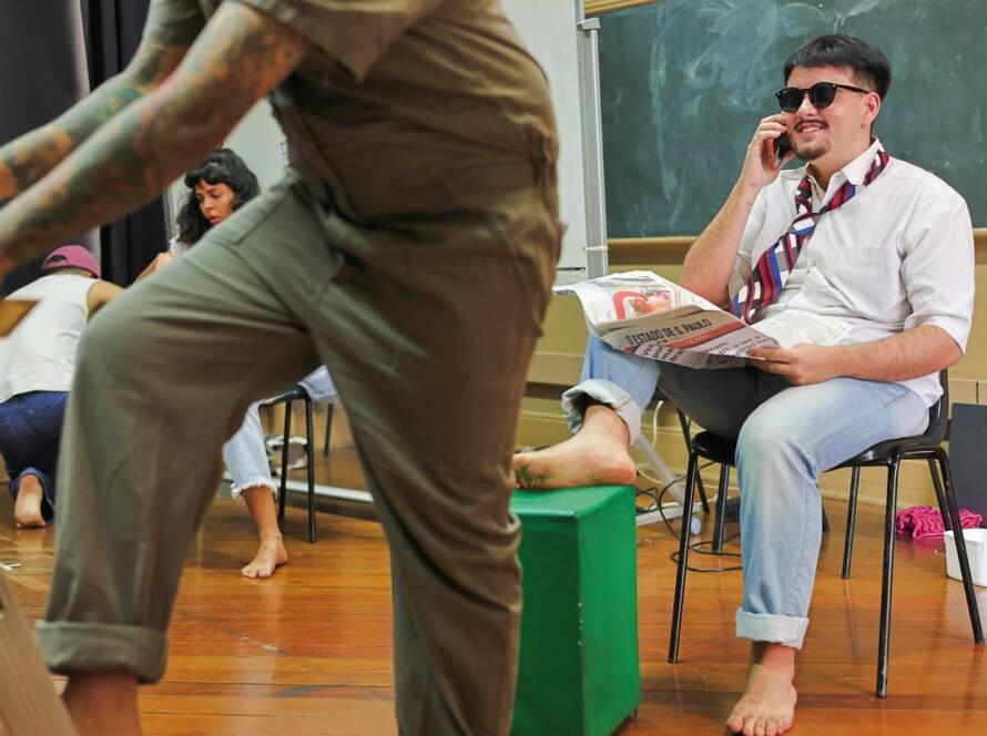 Atividade final do curso “Laboratório de Teatro Documentário” com Luiz Campos, na sede Brás da SP Escola de Teatro. (20/08/2025) | Foto: Clara Silva.