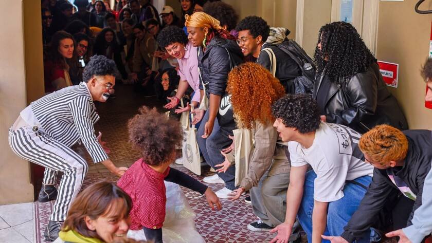 Recepção dos estudantes do 2° semestre de 2025, na sede Brás da SP Escola de Teatro. (02/08/2025). | Foto: Clara Silva.