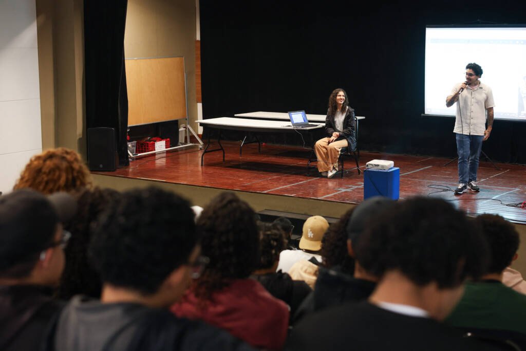 Palestra Programa Oportunidades para estudantes da Escola Estadual Padre Anchieta. (29/05/2026) | Foto: Clara Silva.