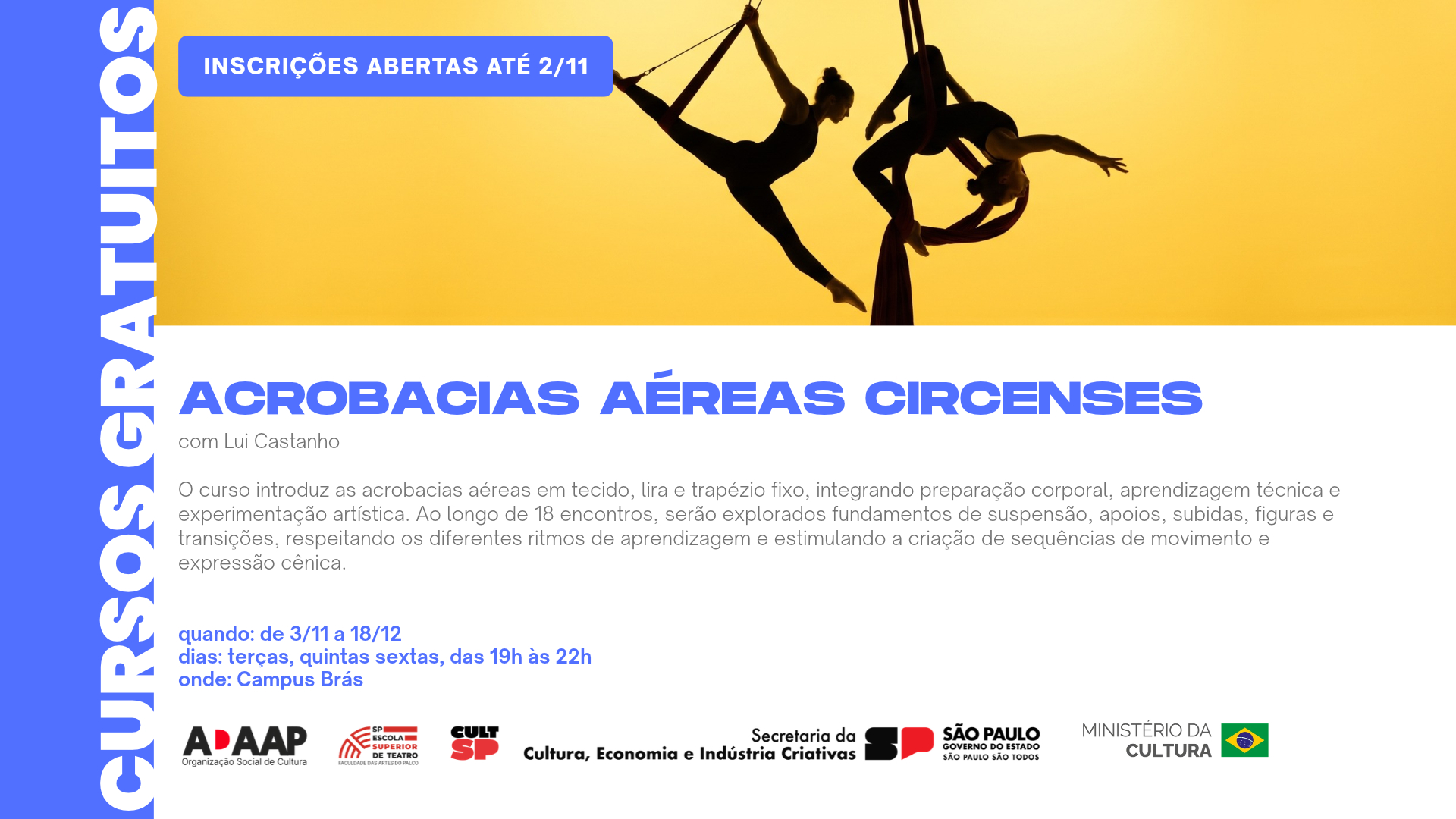 Curso Presencial e Gratuito | Acrobacias aéreas circenses