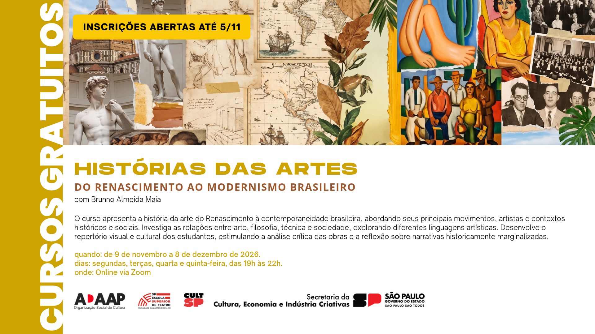 Curso Online e Gratuito | Histórias das Artes – do Renascimento ao modernismo brasileiro
